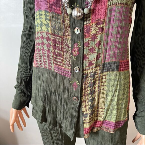 C.M. Shapes Crepe Mixed Fabric LS & Pants Set Sz S - Picture 7 of 16